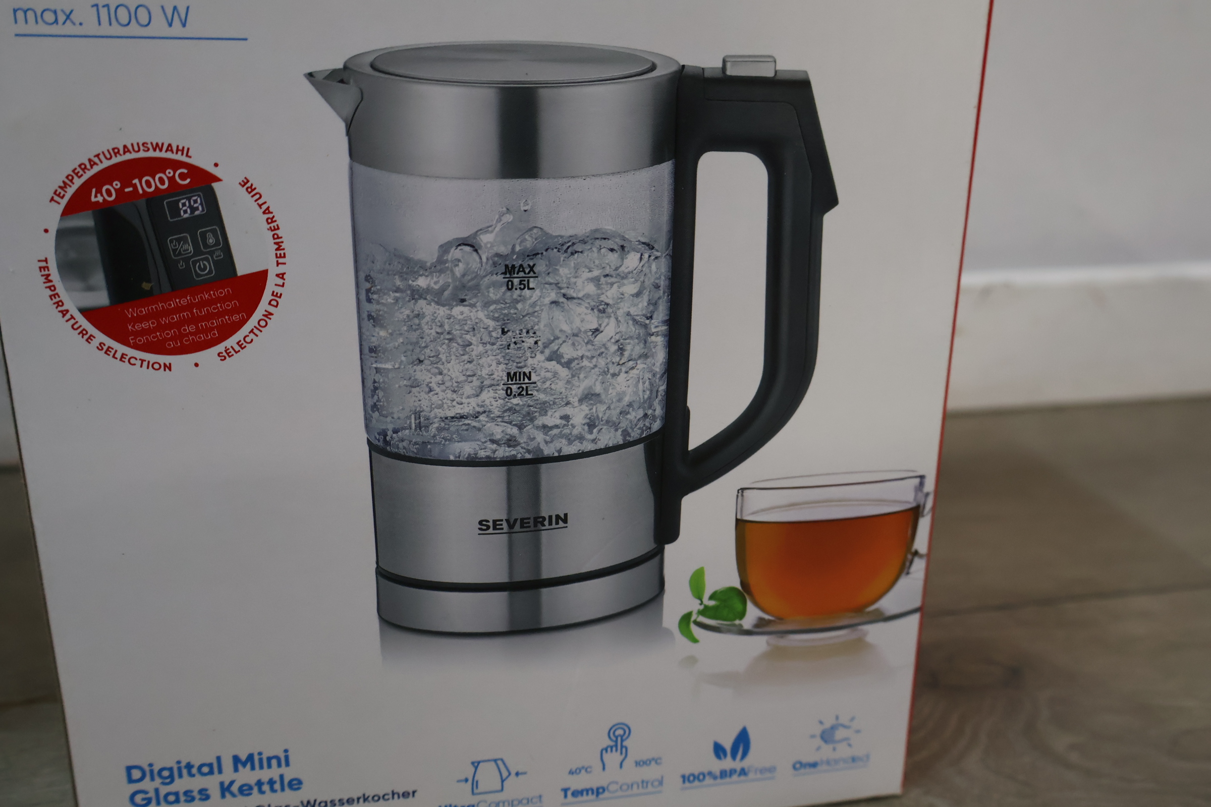 Severin Digital Mini Glass Kettle waterkoker – foto 4 – kavel bij GSD Auctions, Zoeterwoude