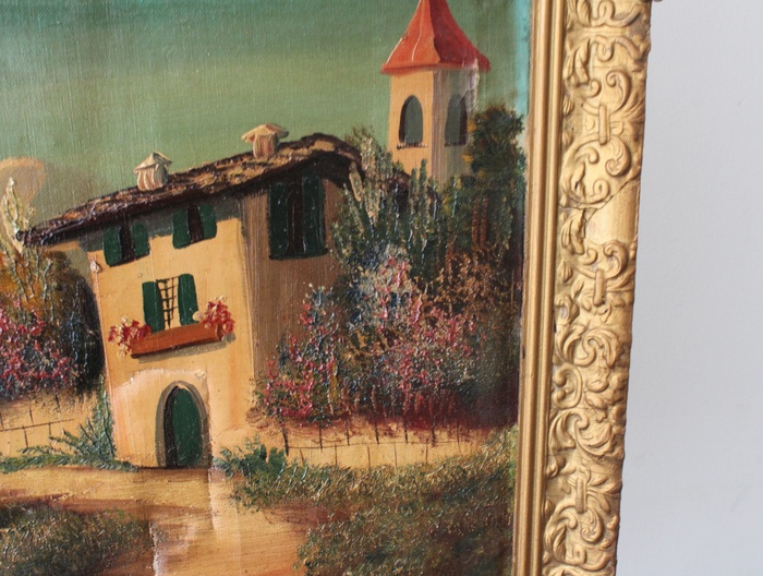 Schilderij met landschap en boten in goudkleurige lijst – foto 10 – kavel bij GSD Auctions, Zoeterwoude