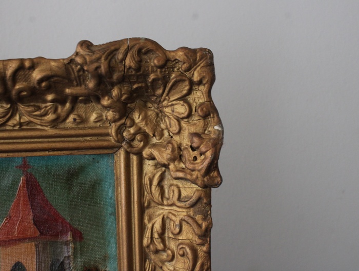 Schilderij met landschap en boten in goudkleurige lijst – foto 5 – kavel bij GSD Auctions, Zoeterwoude