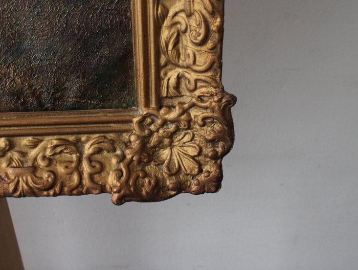 Schilderij met landschap en boten in goudkleurige lijst – foto 6 – kavel bij GSD Auctions, Zoeterwoude