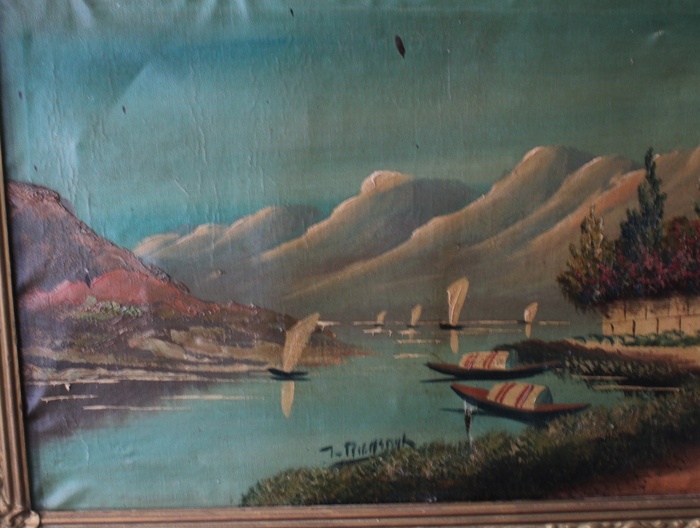 Schilderij met landschap en boten in goudkleurige lijst – foto 8 – kavel bij GSD Auctions, Zoeterwoude