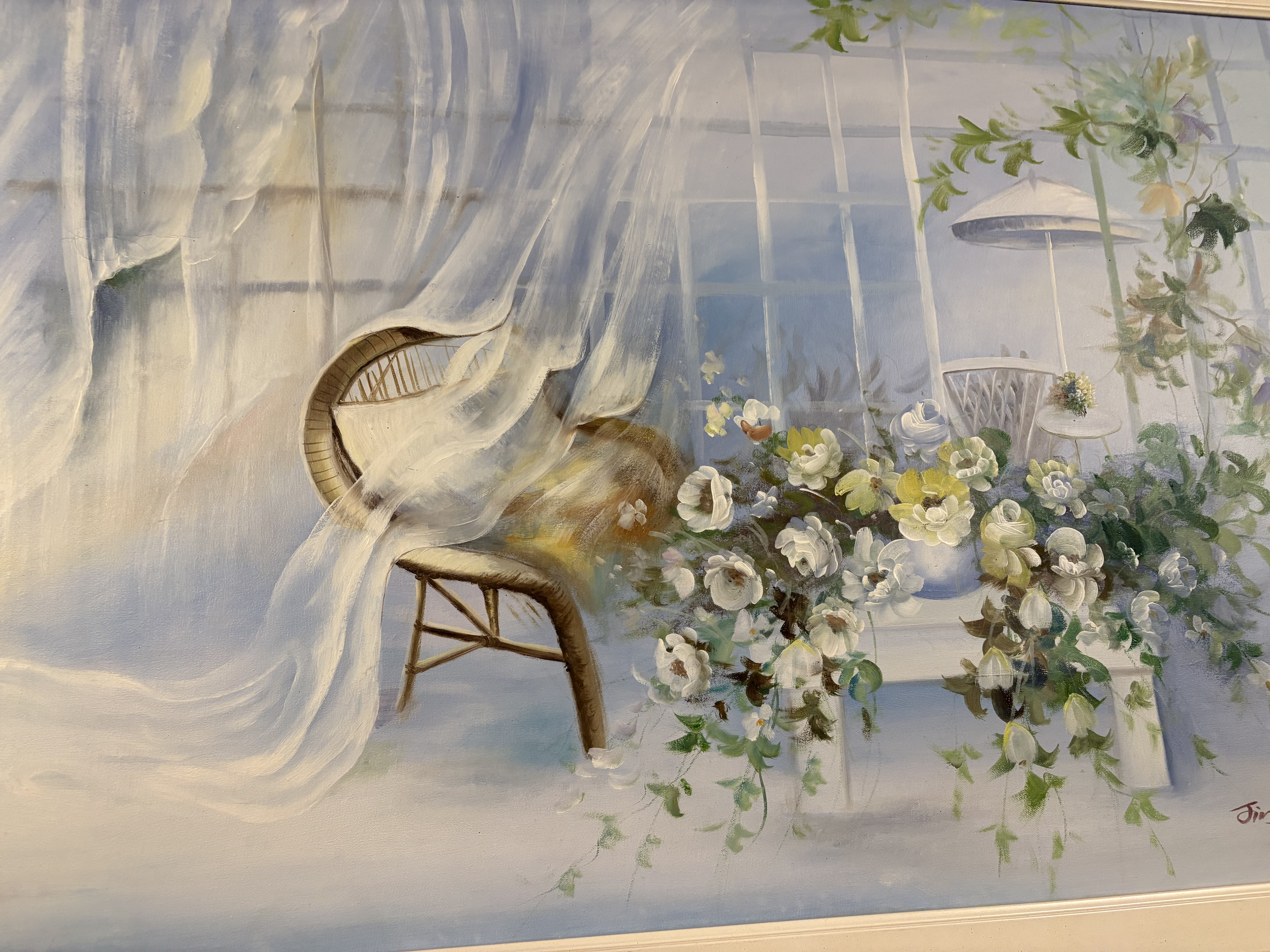 Schilderij met bloemen en stoel geschilderd Tim Daly – foto 10 – kavel bij GSD Auctions, Zoeterwoude