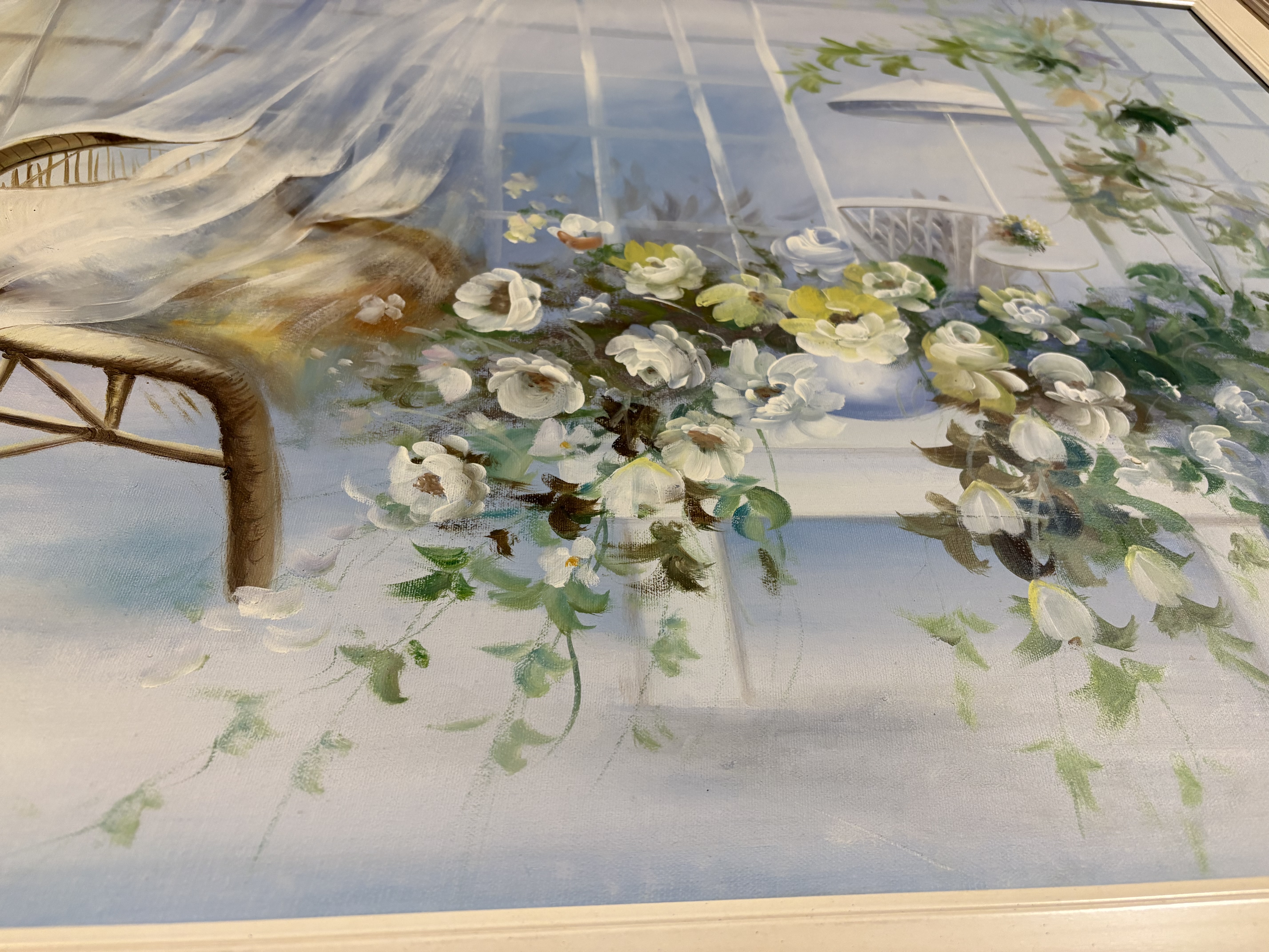 Schilderij met bloemen en stoel geschilderd Tim Daly – foto 4 – kavel bij GSD Auctions, Zoeterwoude