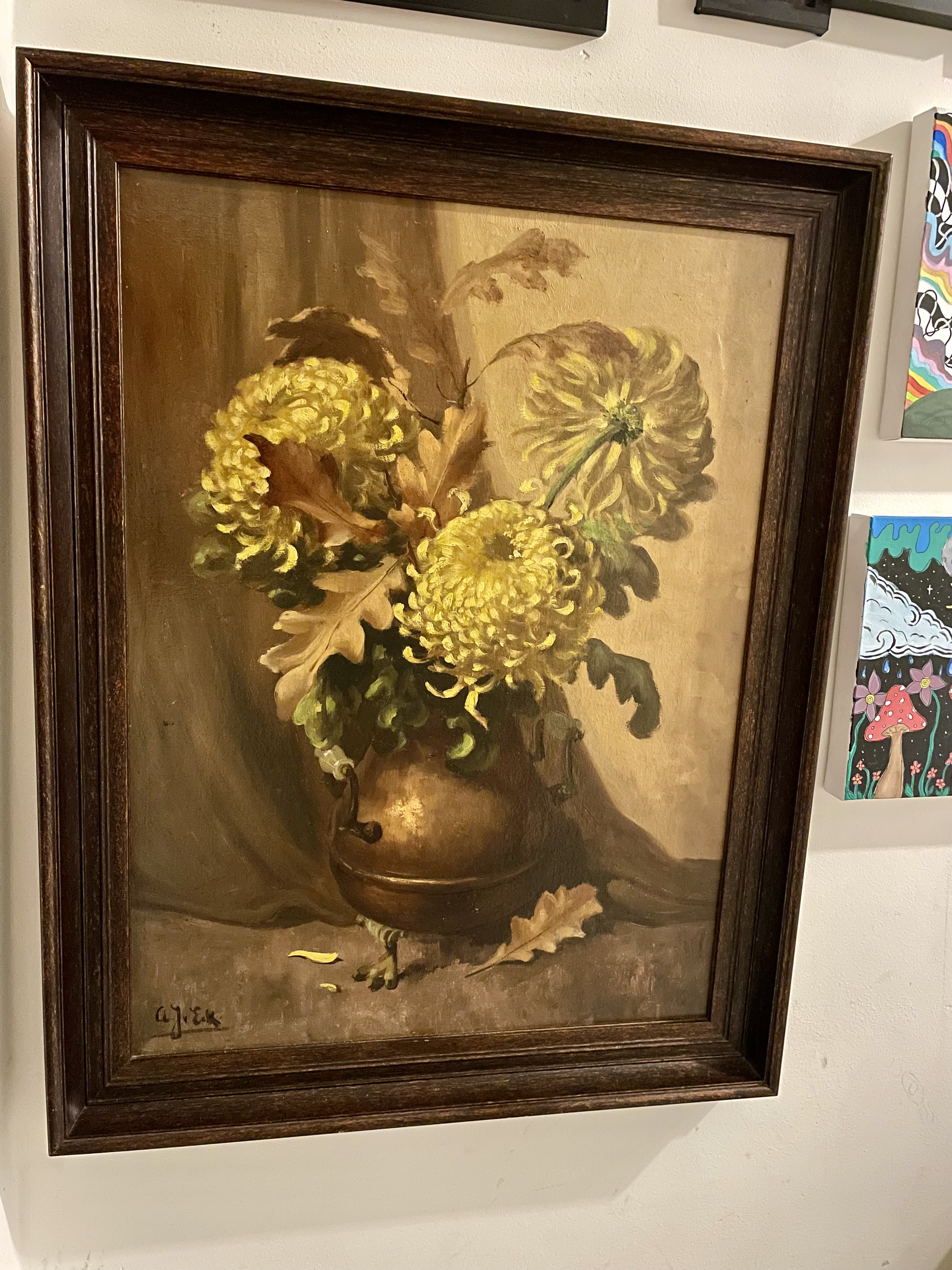 Grote olieverf replica Stilleven met chrysant van Hendrik van Leeuwen gesignaleerd A. J.v.Eijk met mooie lijst – foto 2 – kavel bij GSD Auctions, Zoeterwoude