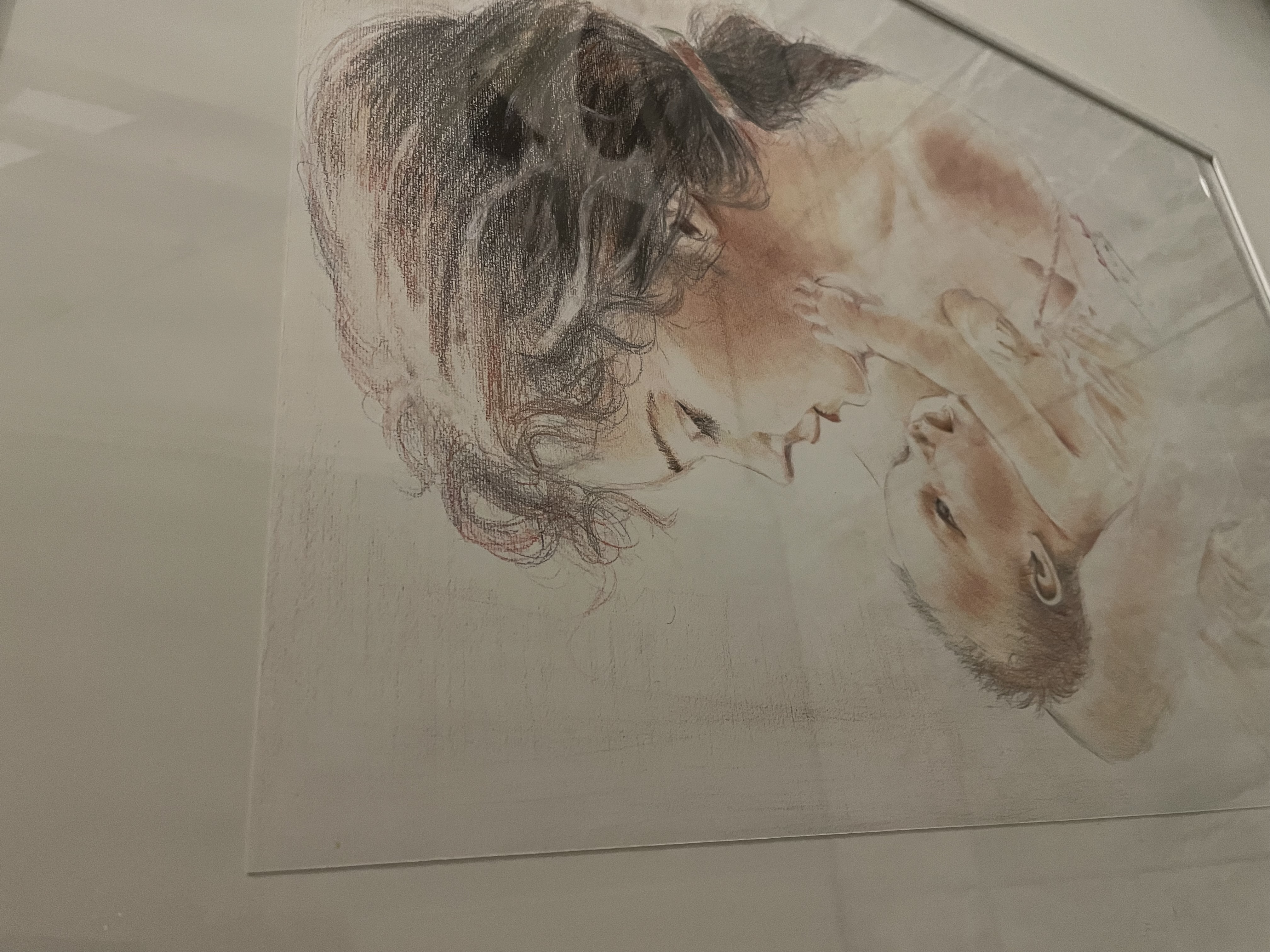 Moeder met kind, mooie schilderij met acryl potlood op canvas papier – foto 5 – kavel bij GSD Auctions, Zoeterwoude