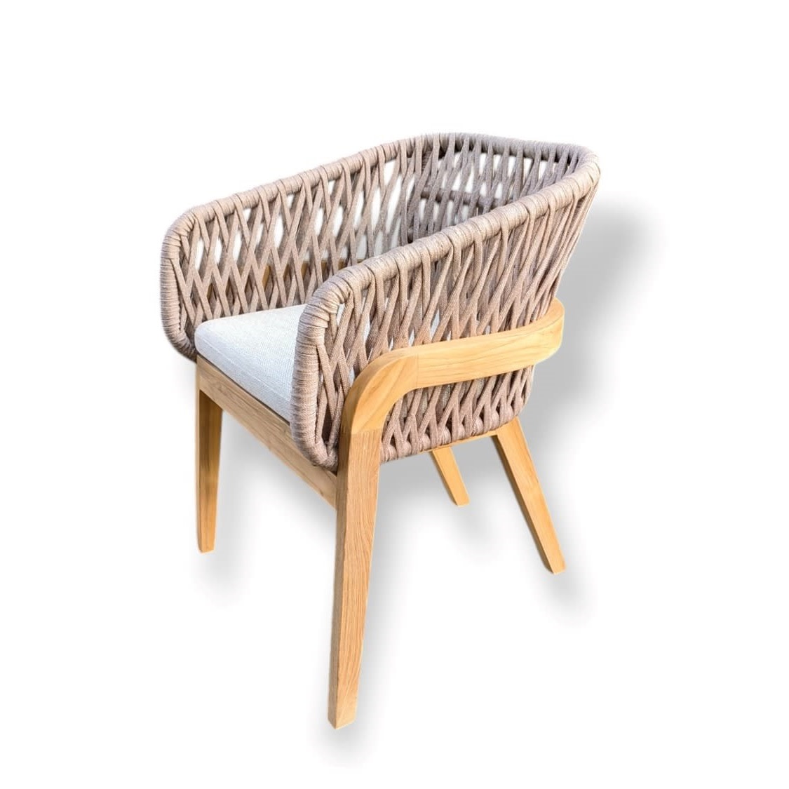 2x Batur diningchair natural rope - teak - white cushions – foto 2 – kavel bij GSD Auctions, Zoeterwoude