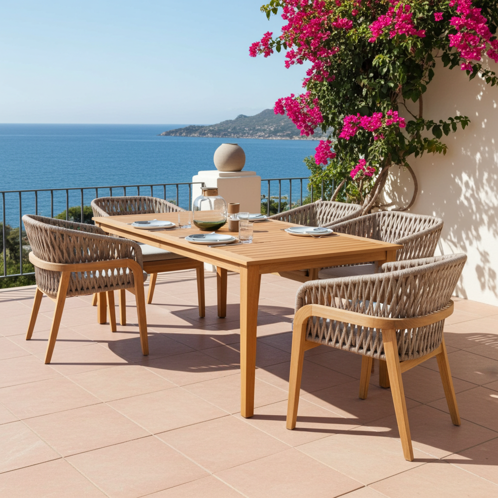2x Batur diningchair natural rope - teak - white cushions – foto 3 – kavel bij GSD Auctions, Zoeterwoude