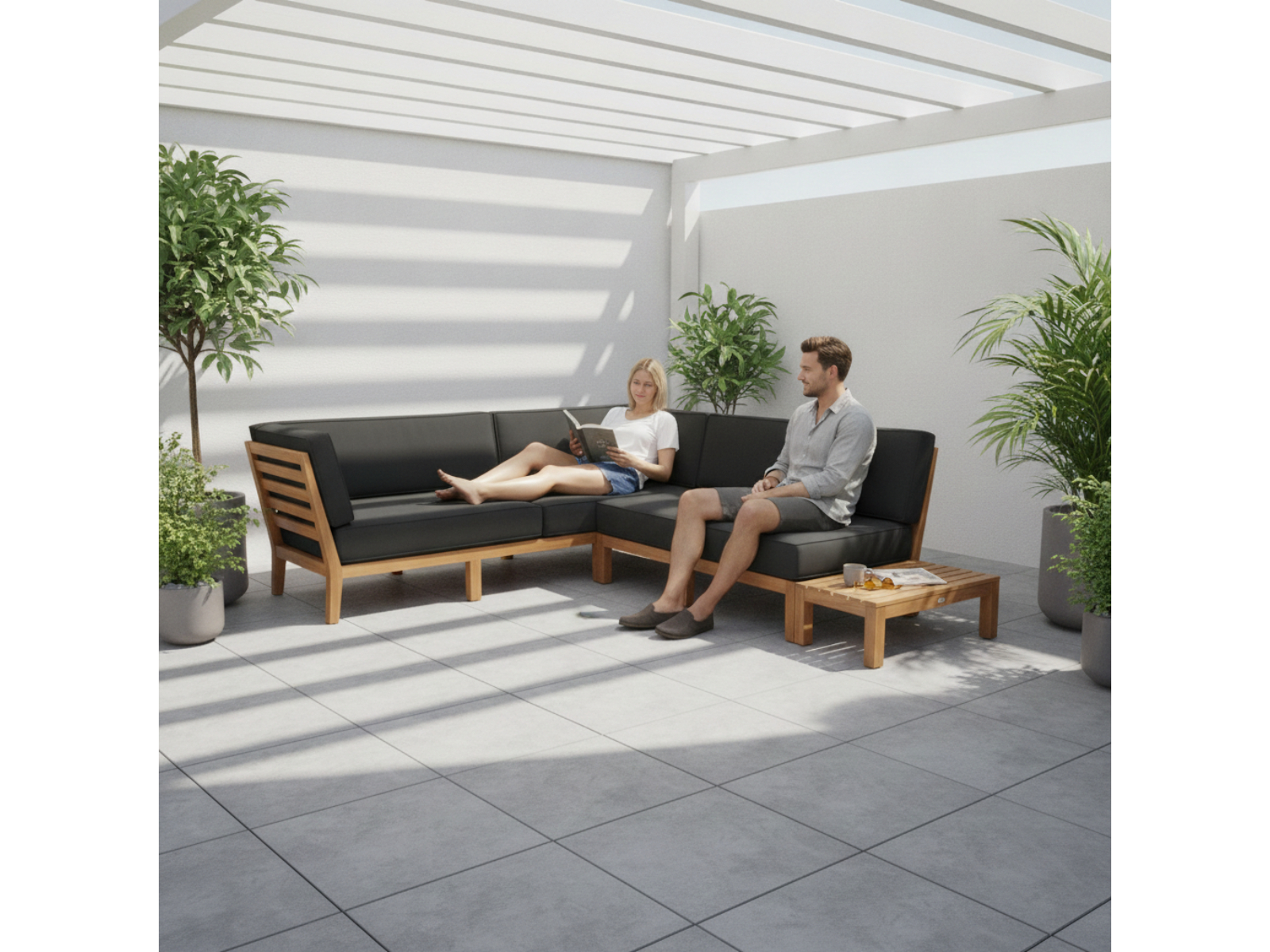 Hamilton Bay Dynamo loungehoek 3-delig teak + kussens black – foto 2 – kavel bij GSD Auctions, Zoeterwoude