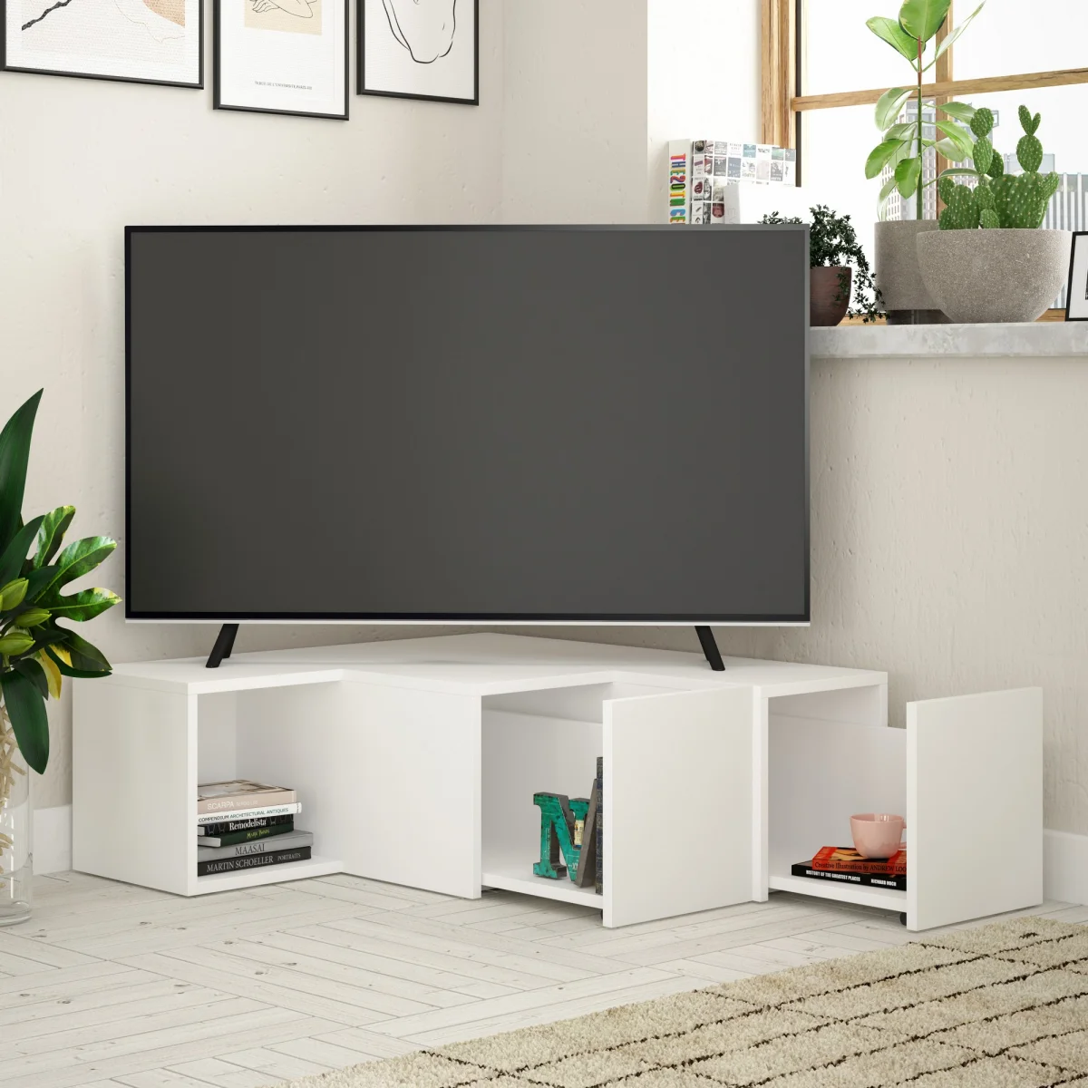 NORDVÄRK Compact tv-meubel, met 1 vak en 2 lades – foto 4 – kavel bij GSD Auctions, Zoeterwoude