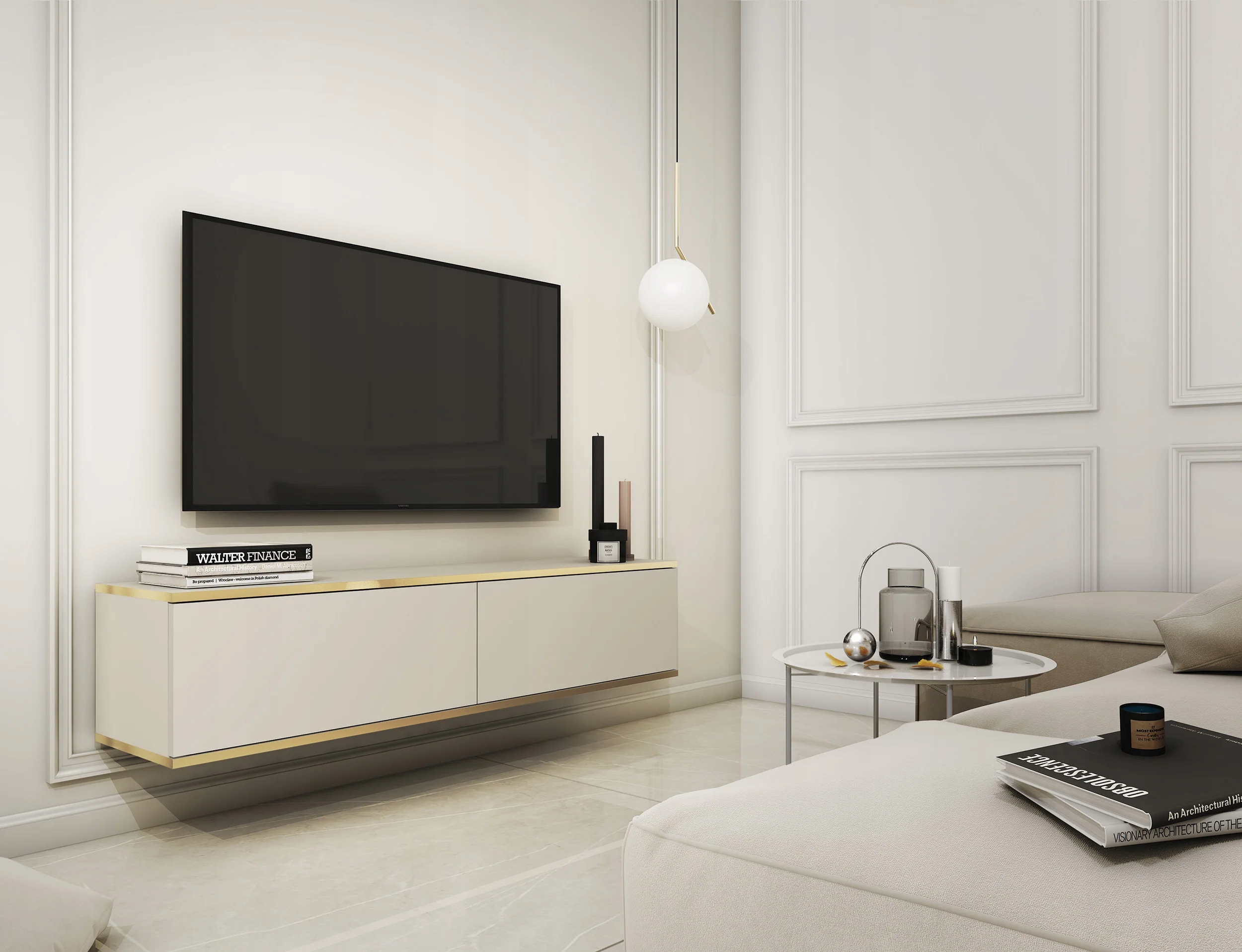 Mucalma tv-meubel 135 cm beige met gouden accenten – foto 2 – kavel bij GSD Auctions, Zoeterwoude