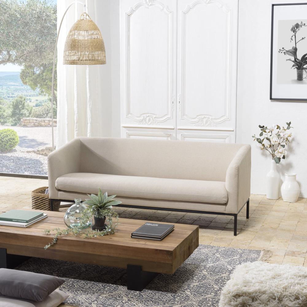 NELSON - Beige 3-zitsbank met zwarte metalen poten – foto 5 – kavel bij GSD Auctions, Zoeterwoude