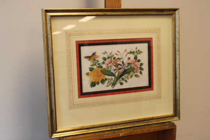 Ingelijste botanische prent met bloemen en vlinder – foto 2 – kavel bij GSD Auctions, Zoeterwoude