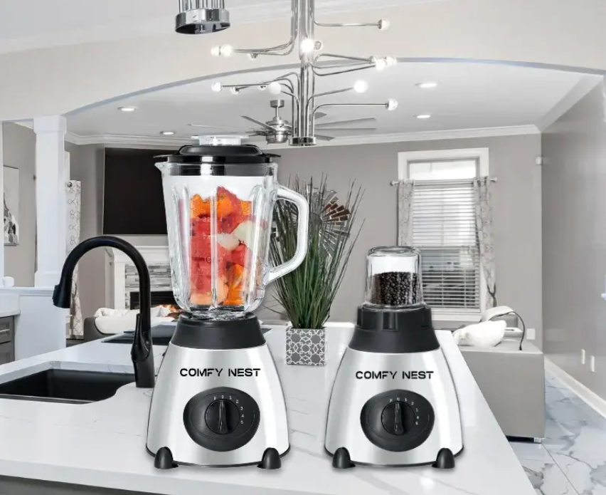 800 W 2-in-1 glazen blender en molen - grijs – foto 2 – kavel bij GSD Auctions, Zoeterwoude