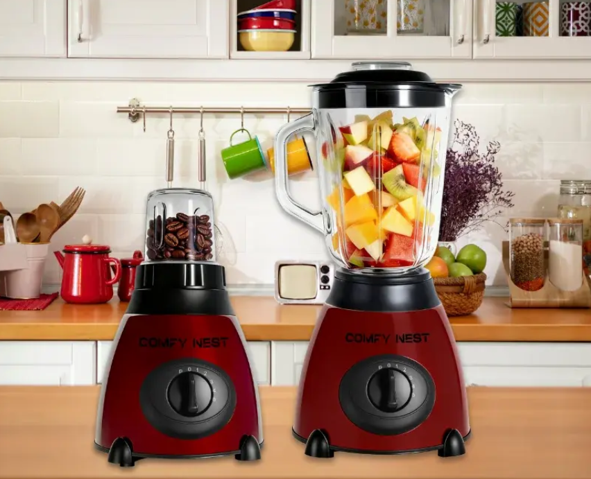 800 W 2-in-1 glazen blender en molen - rood – foto 2 – kavel bij GSD Auctions, Zoeterwoude