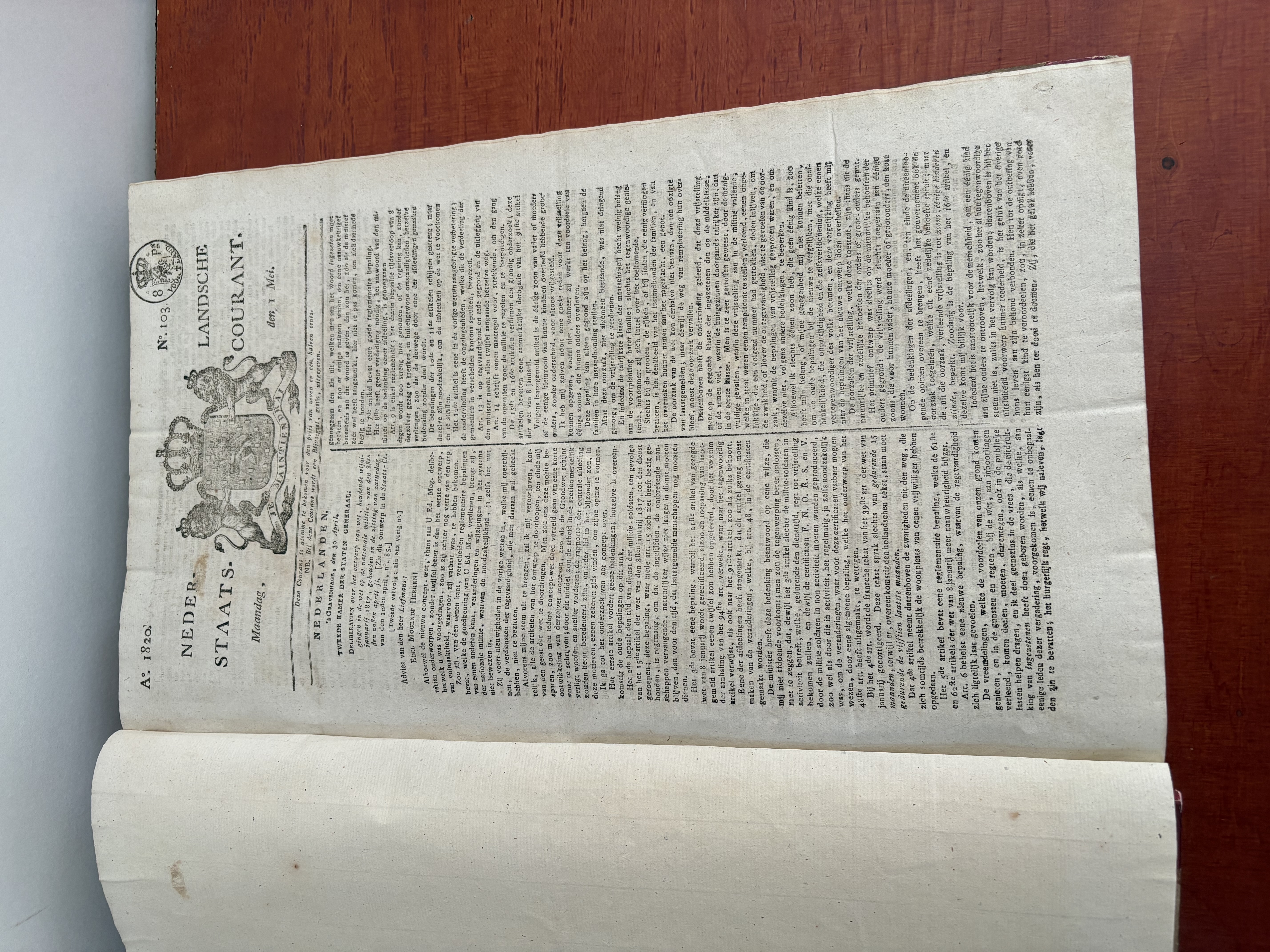 Staats Courant uit 1820 – foto 5 – kavel bij GSD Auctions, Zoeterwoude