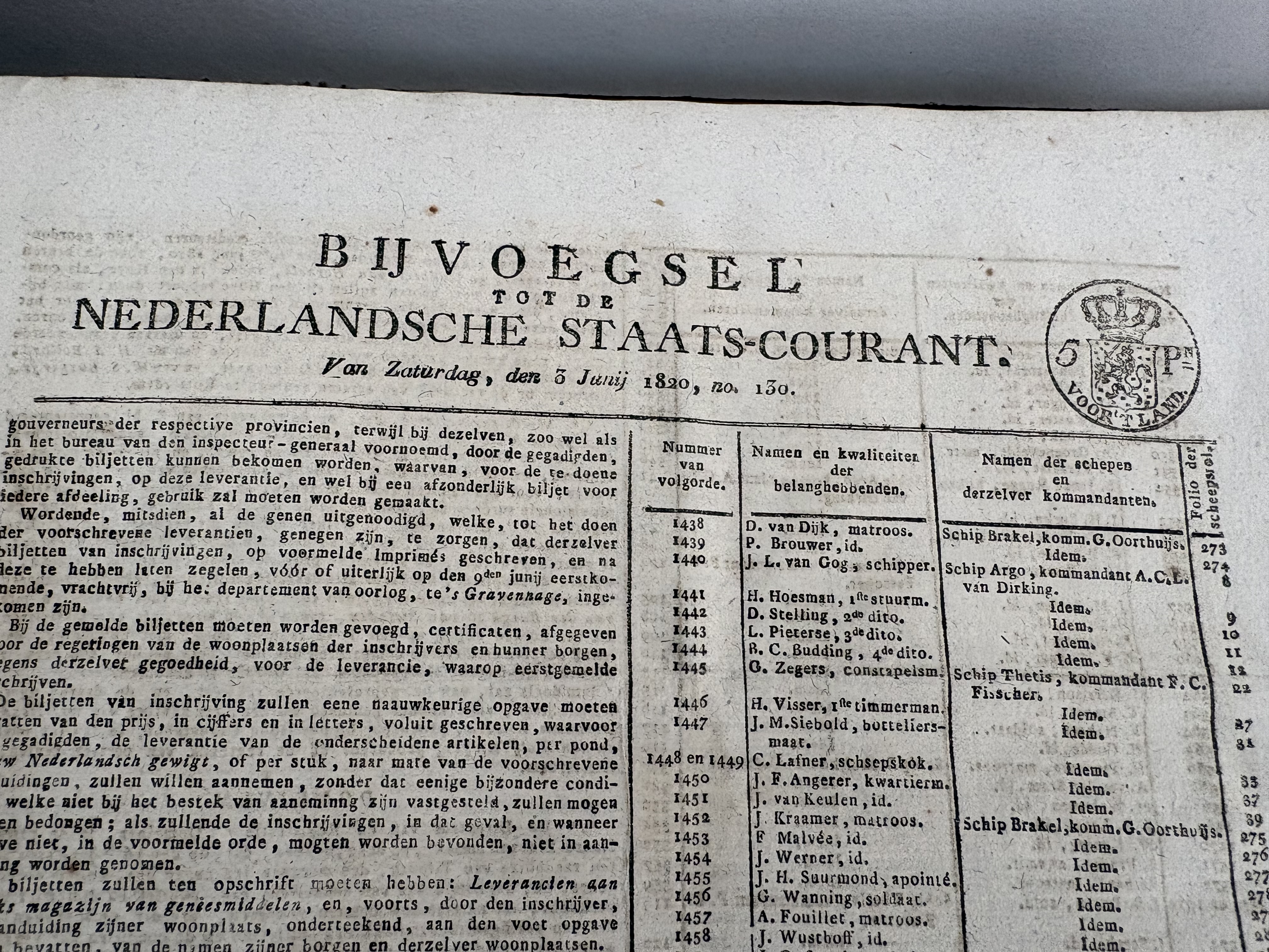 Staats Courant uit 1820 – foto 7 – kavel bij GSD Auctions, Zoeterwoude