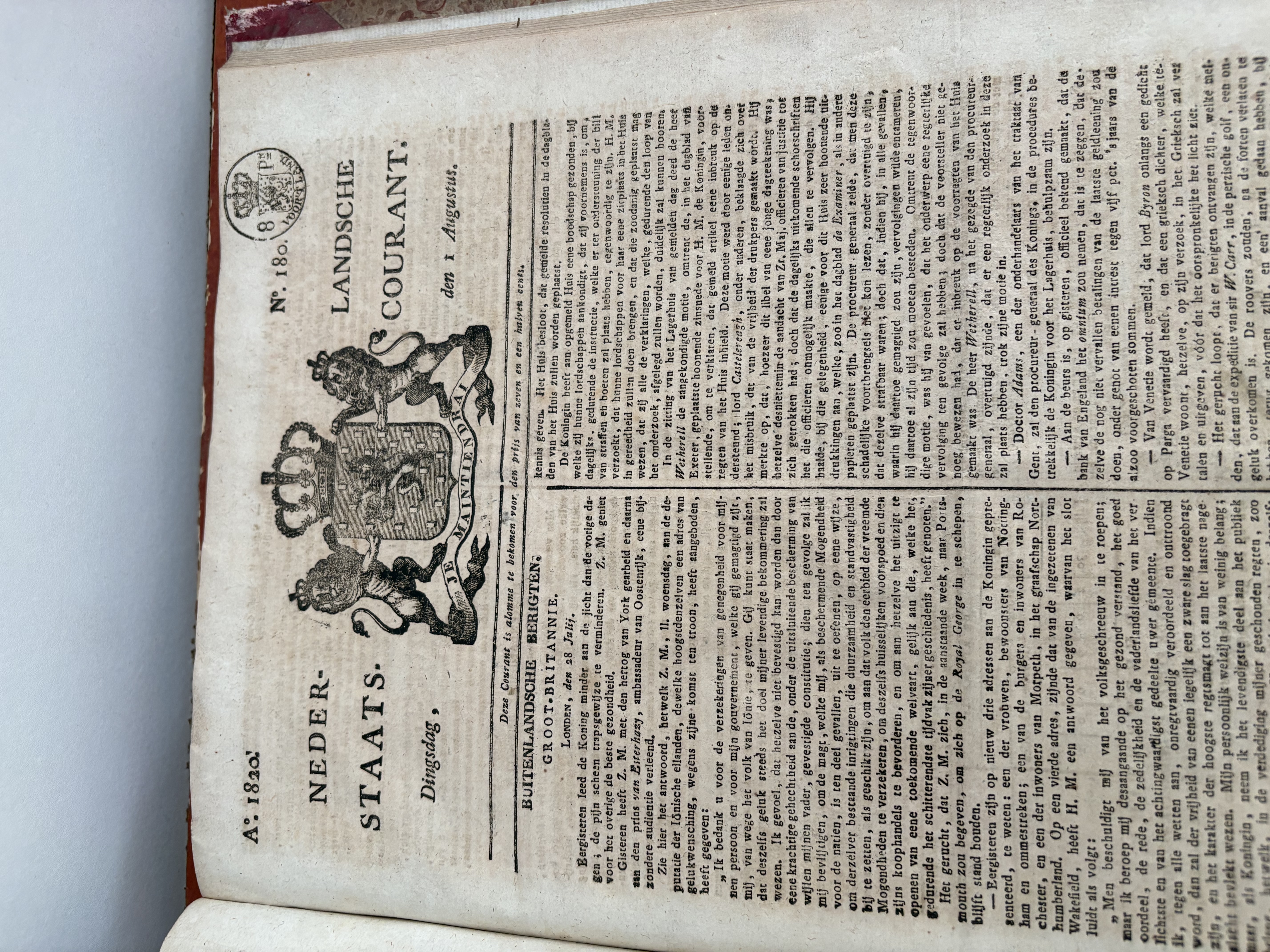Staats Courant uit 1820 – foto 8 – kavel bij GSD Auctions, Zoeterwoude