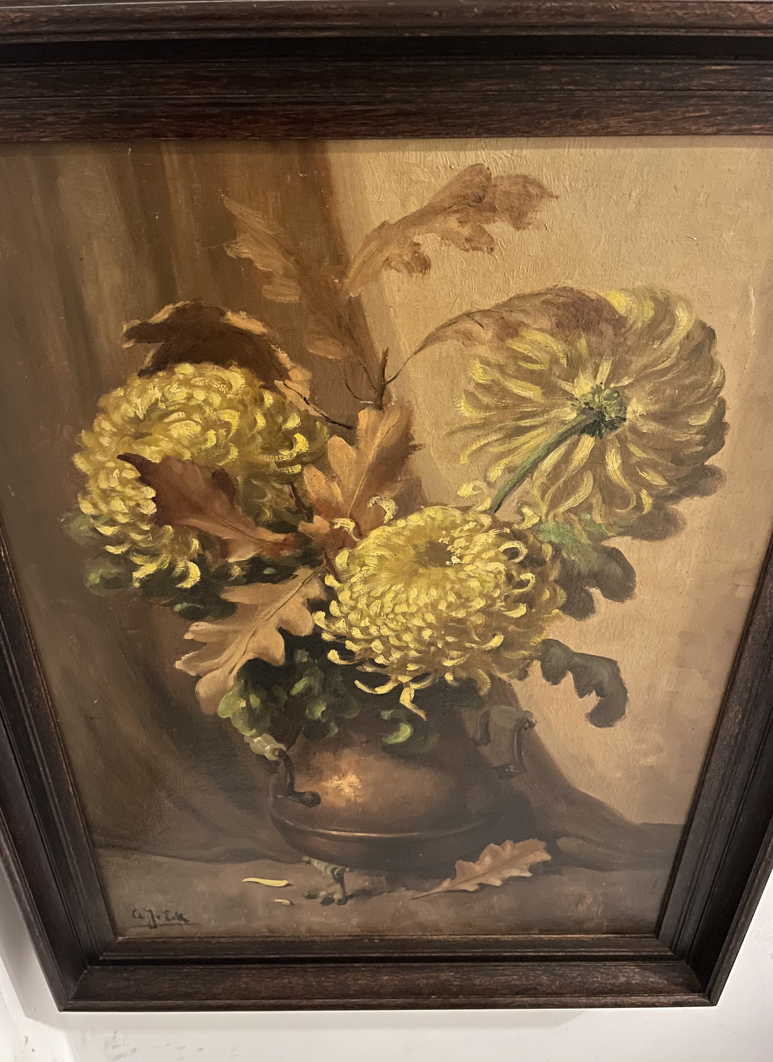 Grote olieverf replica Stilleven met chrysant van Hendrik van Leeuwen gesignaleerd A. J.v.Eijk met mooie lijst – foto 7 – kavel bij GSD Auctions, Zoeterwoude