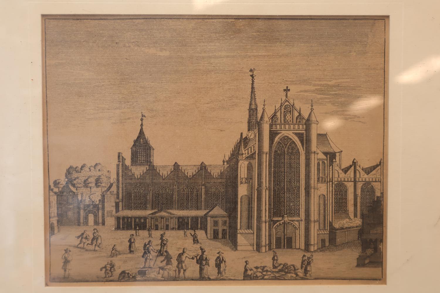 Ingelijste gravure kerk met figuren – foto 2 – kavel bij GSD Auctions, Zoeterwoude