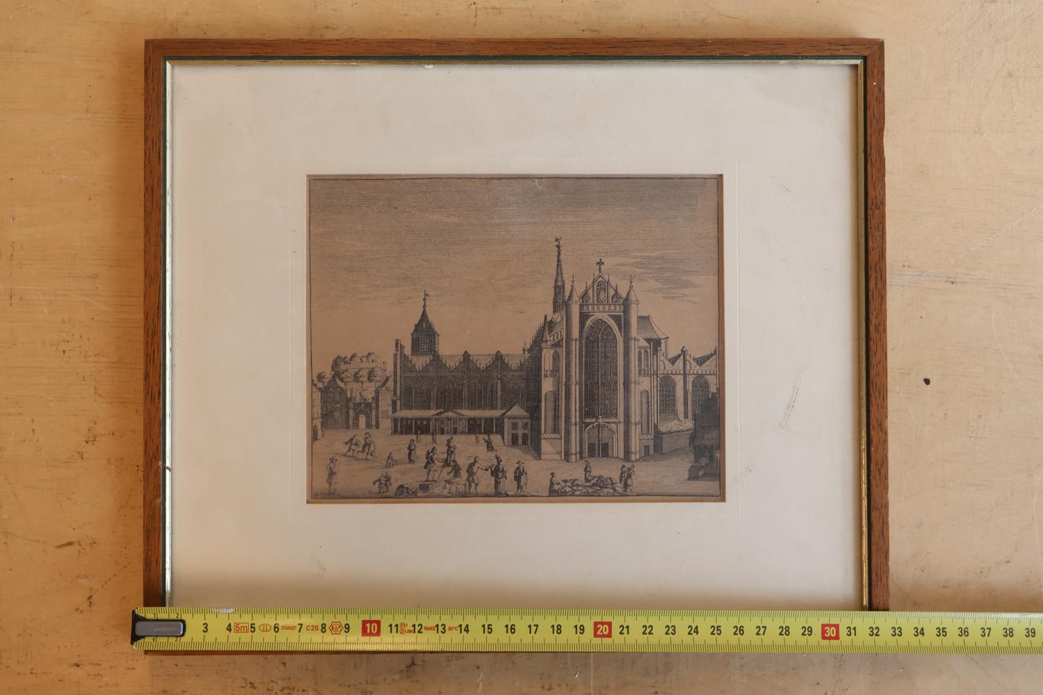Ingelijste gravure kerk met figuren – foto 7 – kavel bij GSD Auctions, Zoeterwoude