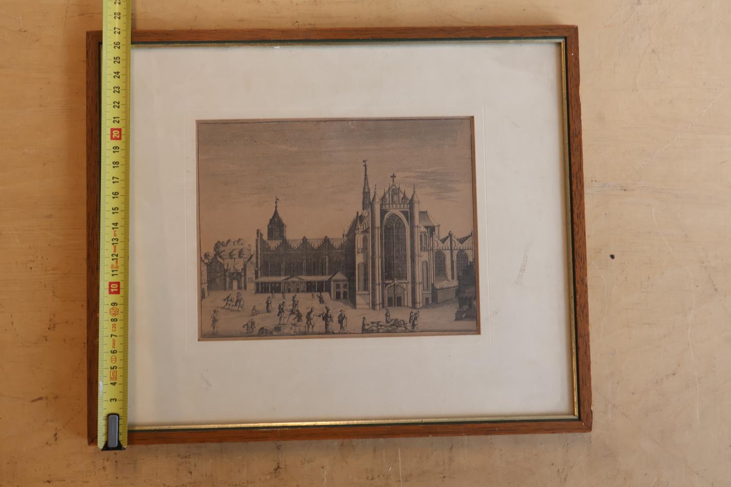 Ingelijste gravure kerk met figuren – foto 8 – kavel bij GSD Auctions, Zoeterwoude