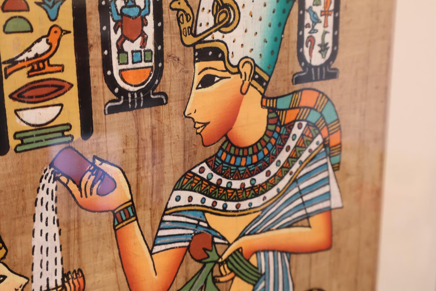 Ingelijste Egyptische papyrus schildering – foto 2 – kavel bij GSD Auctions, Zoeterwoude