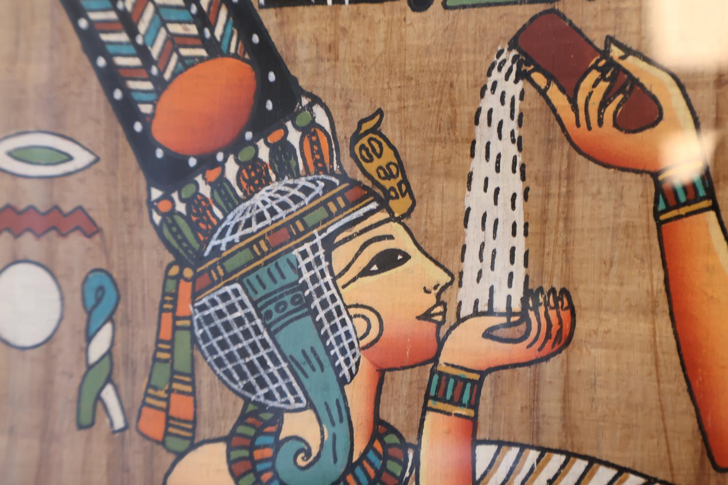 Ingelijste Egyptische papyrus schildering – foto 3 – kavel bij GSD Auctions, Zoeterwoude