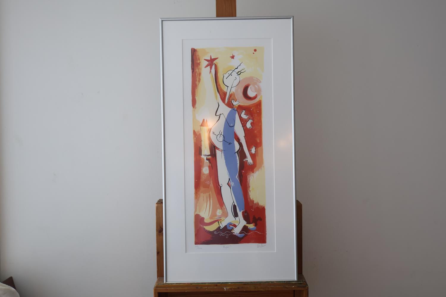 Ingelijst kunstwerk met figuur en sterren – foto 3 – kavel bij GSD Auctions, Zoeterwoude