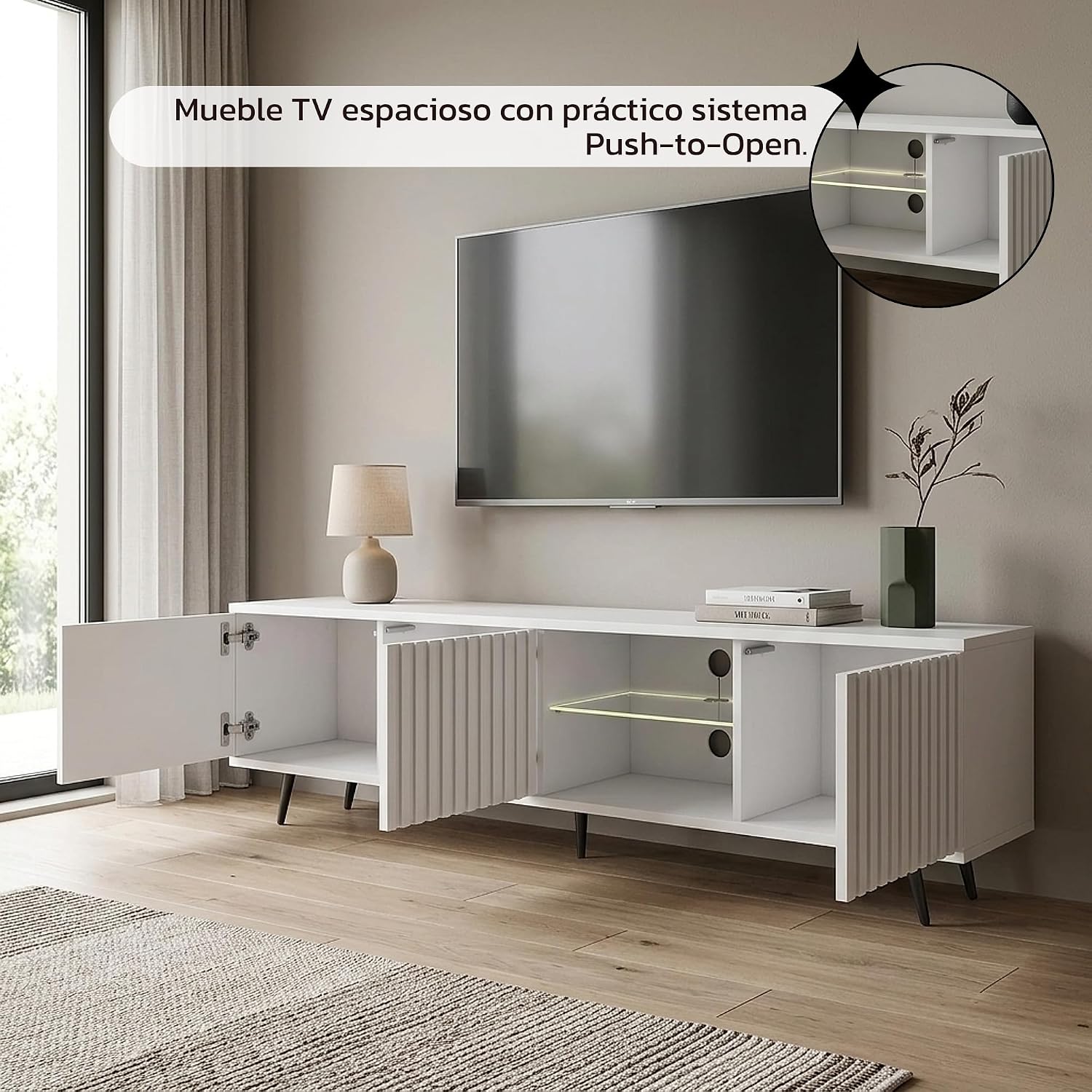 Selsey Bello tv-kast wit met zwarte poten 175 cm – foto 3 – kavel bij GSD Auctions, Zoeterwoude