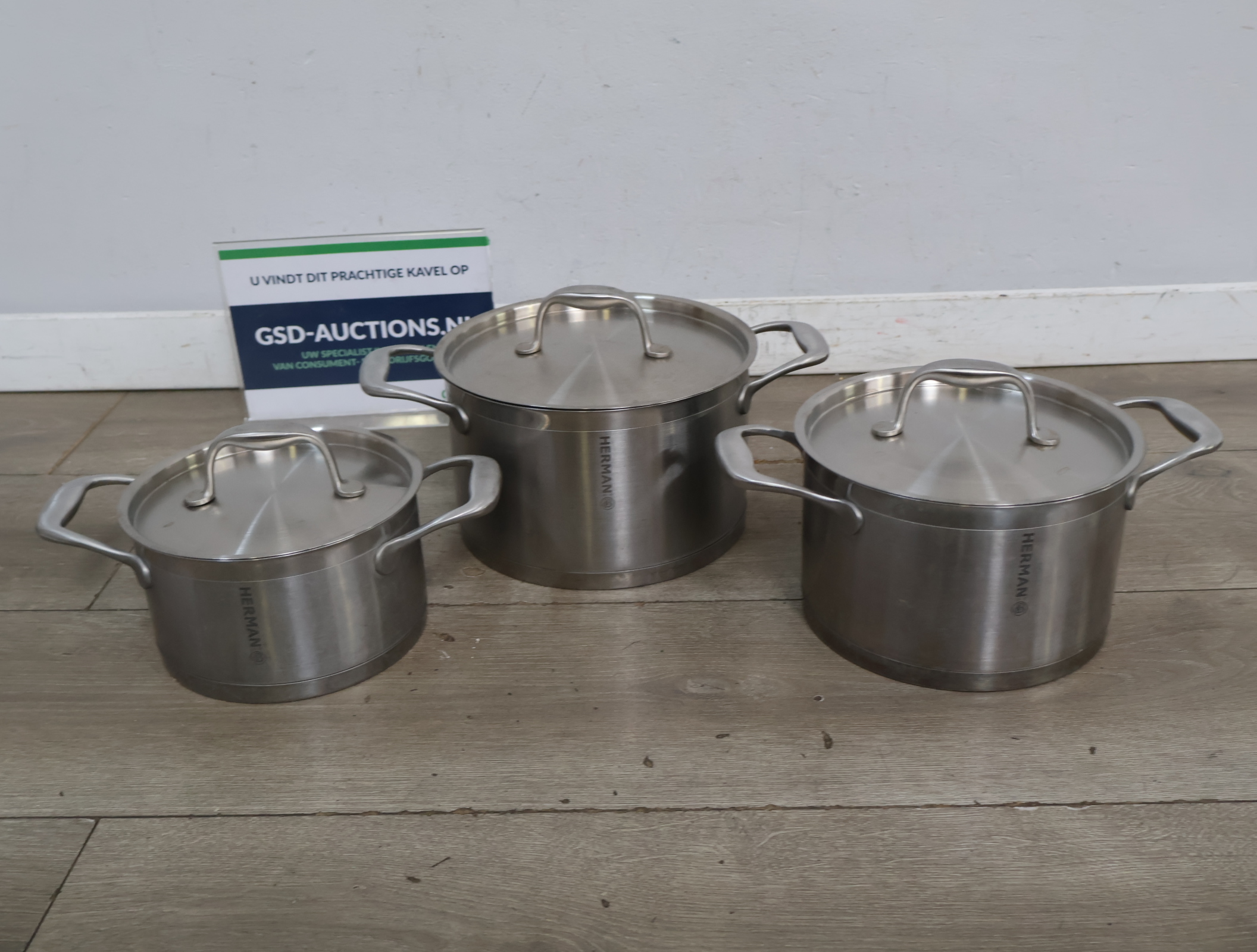 Herman RVS kookpannen set met deksels – foto 2 – kavel bij GSD Auctions, Zoeterwoude