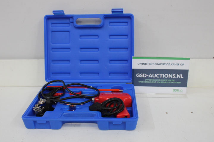 Rood soldeerapparaat met toebehoren in blauwe opbergkoffer – foto 2 – kavel bij GSD Auctions, Zoeterwoude