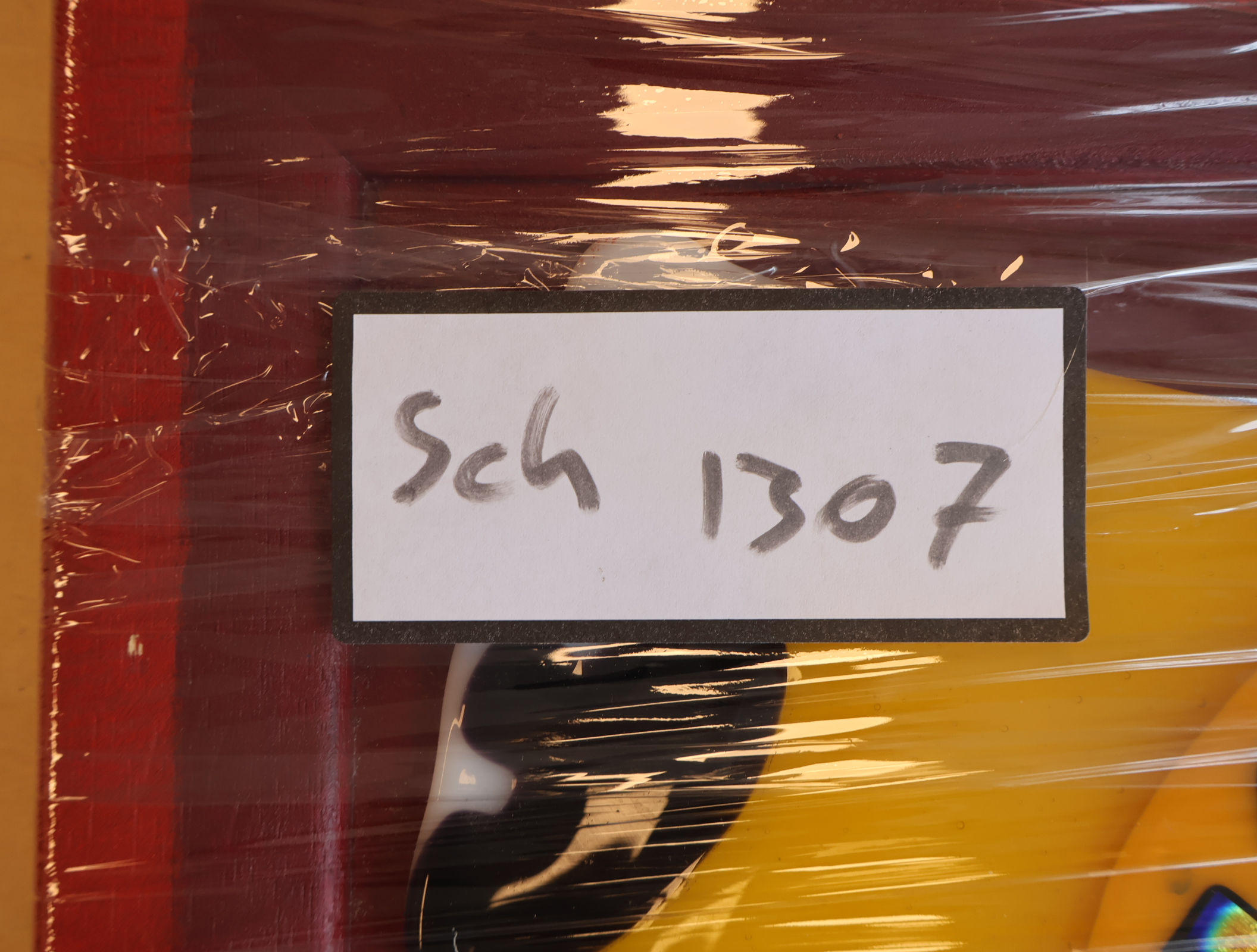 Abstract glazen wanddecoratie op canvas in rood en geel – foto 11 – kavel bij GSD Auctions, Zoeterwoude