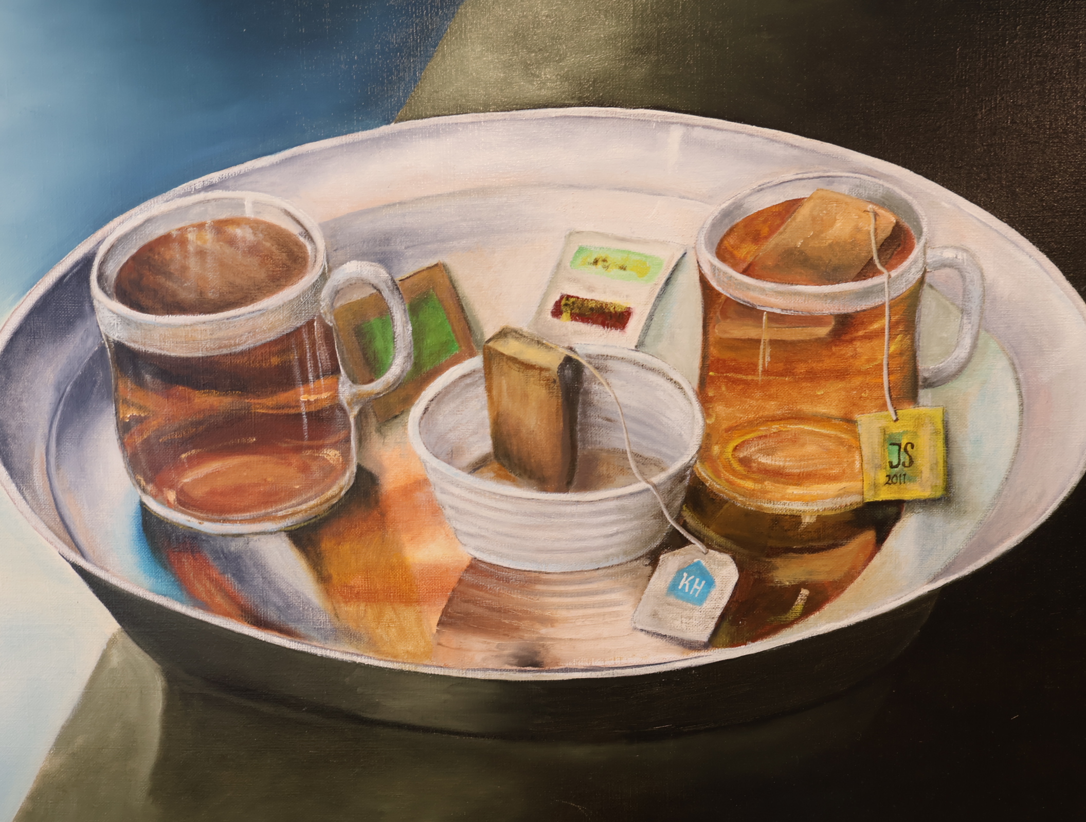 Schilderij met theekopjes op dienblad – foto 3 – kavel bij GSD Auctions, Zoeterwoude