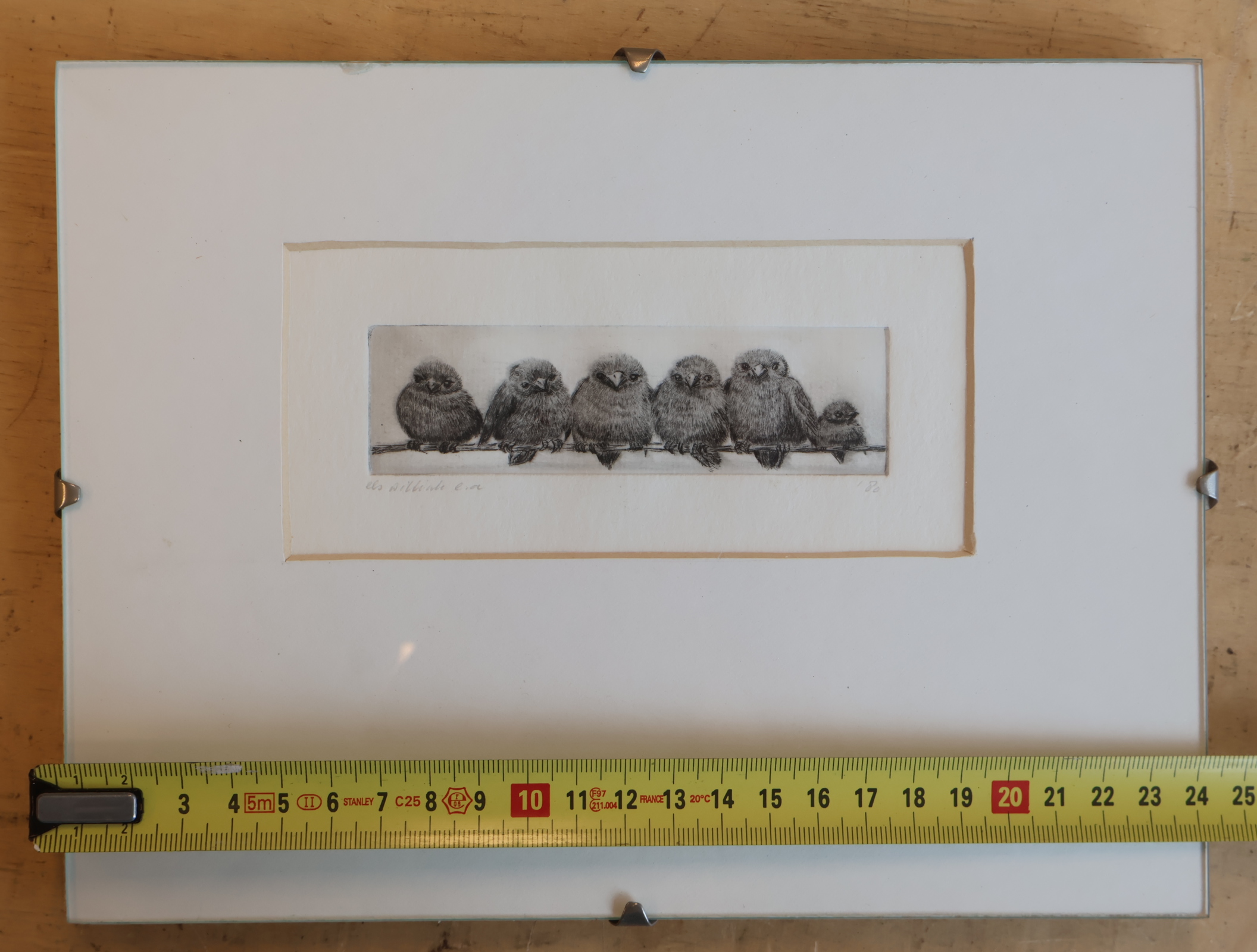 Ingelijste ets van zes vogels op een tak – foto 5 – kavel bij GSD Auctions, Zoeterwoude