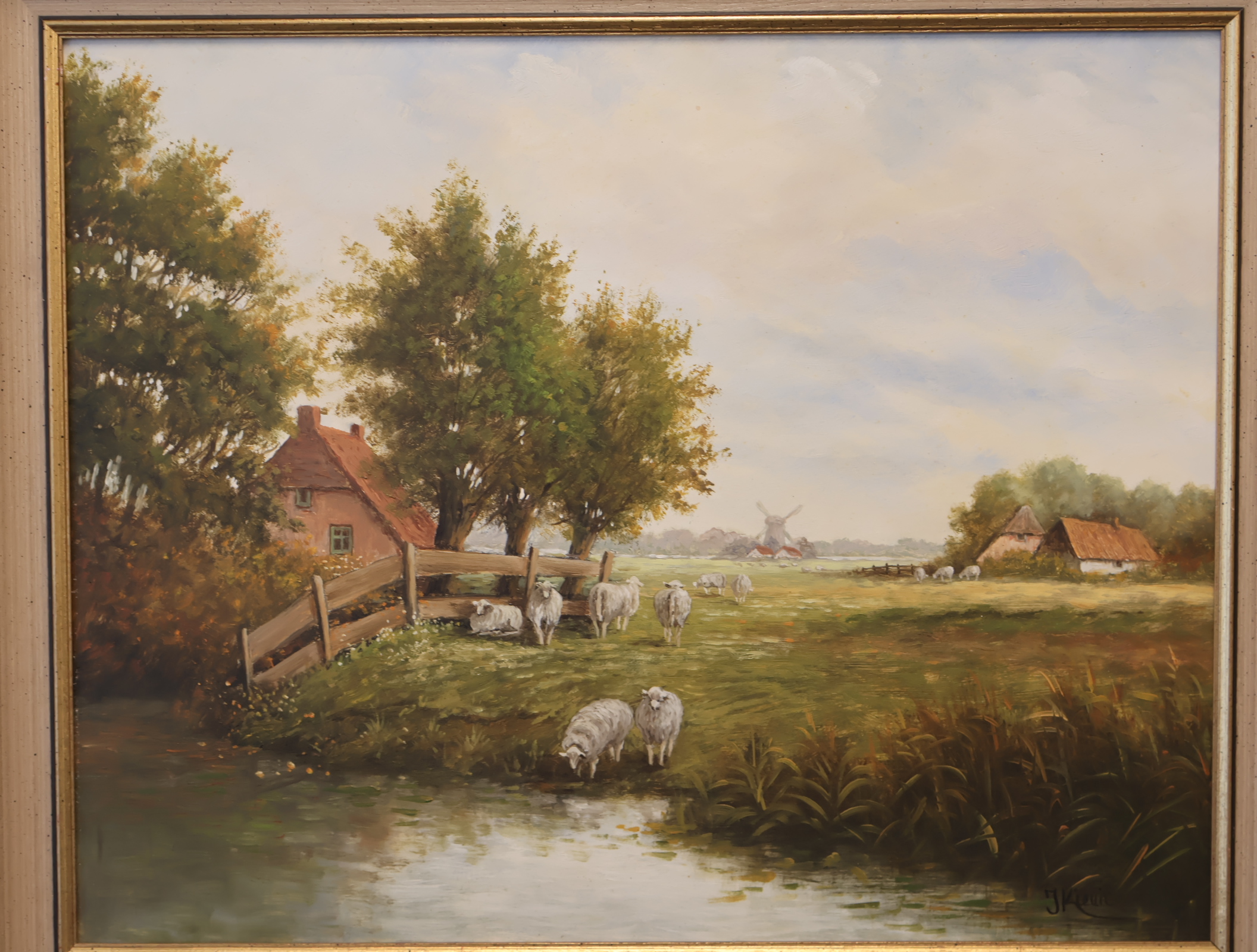 Olieverfschilderij landschap met schapen en molen – foto 2 – kavel bij GSD Auctions, Zoeterwoude