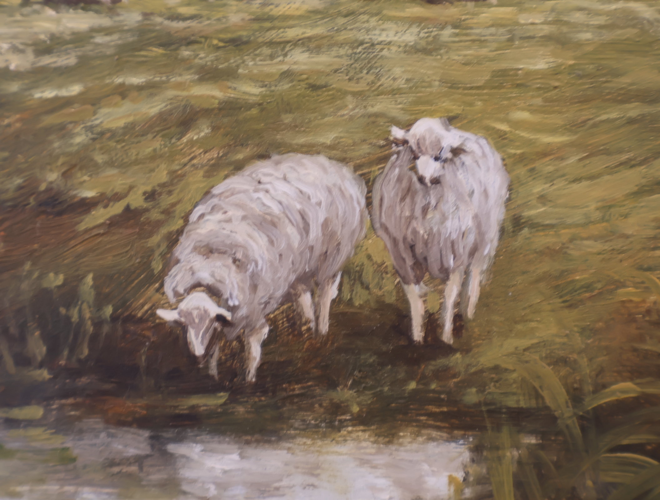 Olieverfschilderij landschap met schapen en molen – foto 3 – kavel bij GSD Auctions, Zoeterwoude