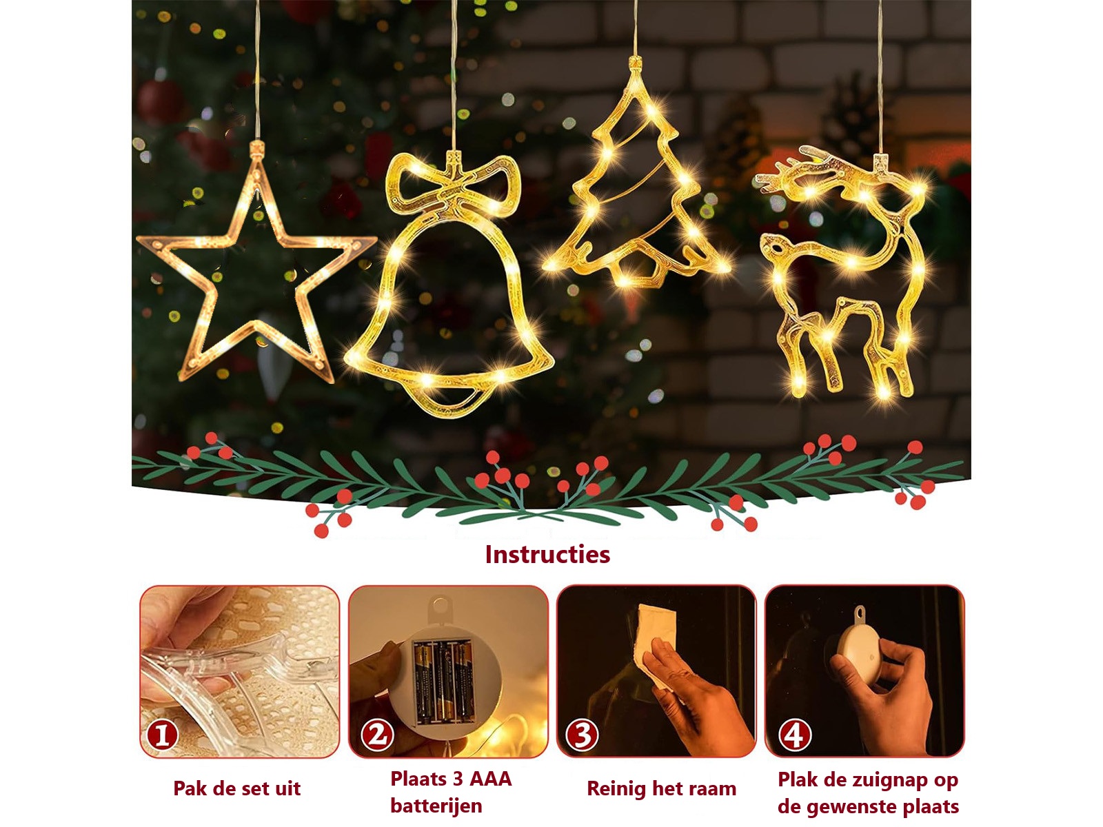 Kerst verlichting voor op het raam - 4 delig – foto 4 – kavel bij GSD Auctions, Zoeterwoude