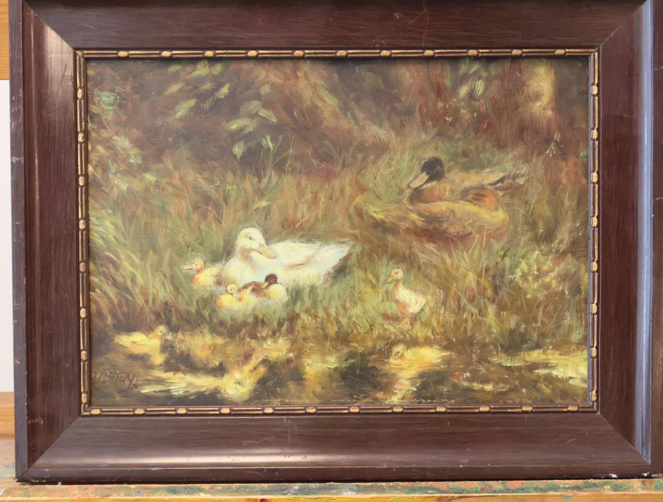 Olieverfschilderij eenden met Kuikens – kavel bij GSD Auctions, Zoeterwoude