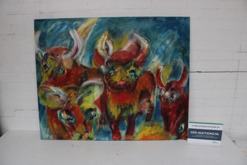 Afbeelding van Schilderij met afbeelding van vier stieren