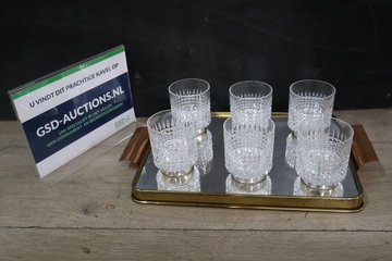 Afbeelding van Set van 6 Kristallen Likeurglazen met vintage Dienblad