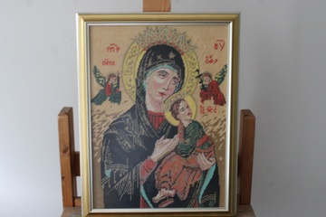 Afbeelding van Geborduurd religieus icoon in lijst