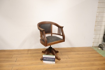 Afbeelding van Antieke Bureaustoel, Fauteuil - met Lederen Zitting