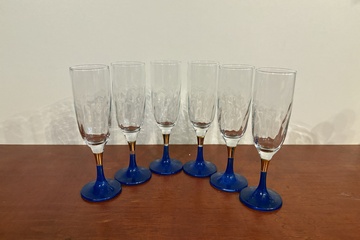 Afbeelding van 6 Vintage Champagneflutes – Kobaltblauw met Goud