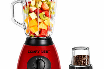 Afbeelding van 800 W 2-in-1 glazen blender en molen - rood