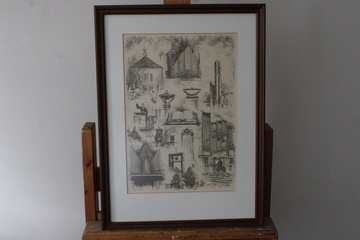 Afbeelding van Ingelijste litho met kerkelijke en orgeldetails