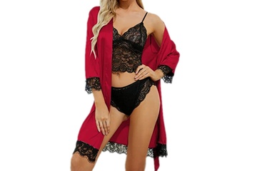 Afbeelding van Nachtkleding set - 4 delig - bordeaux maat L