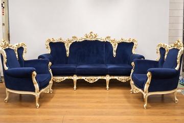 Afbeelding van Antieke Rococo zitmeubel, Bankstel - fluwele Bekleding