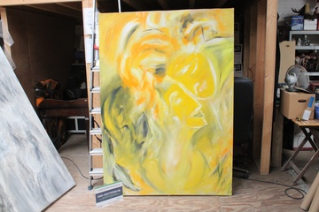 Afbeelding van Abstract schilderij met gele en oranje tonen