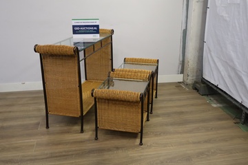 Afbeelding van Rotan Consoletafel met 2 Bijzettafels - Rotan, Metaal