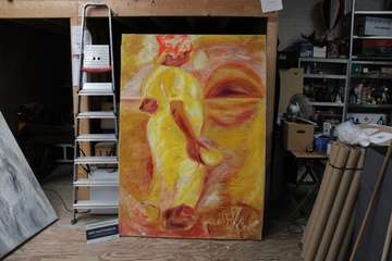 Afbeelding van Modern schilderij vrouw bij zonsondergang